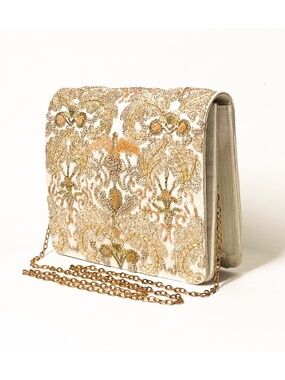 Vintage Ornate Beaded Embroidered Evening Bag Purple Sack Handbag Purse Retro 80